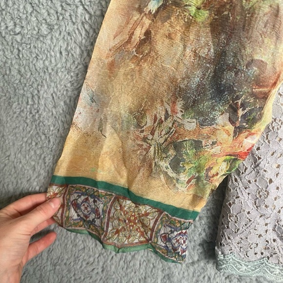 Sundance silk long sleeve sheer floral artsy lace art to wear abstract medium - Picture 4 of 11